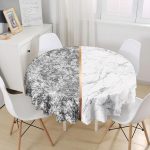 - MasaYuv-9288-Gorsel1 - Realhomes  Siyah & Beyaz Mermer Tasarımlı Dijital Baskılı Yuvarlak Masa Örtüsü - Çap 140cm Realhomes