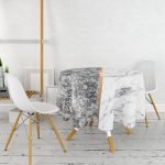 - MasaYuv-9288-Gorsel2 - Realhomes  Siyah & Beyaz Mermer Tasarımlı Dijital Baskılı Yuvarlak Masa Örtüsü - Çap 140cm Realhomes