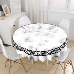 - MasaYuv-9292-Gorsel1 - Realhomes Mermer Tasarımlı Modern Dijital Baskılı Yuvarlak Masa Örtüsü - Çap 140cm Realhomes