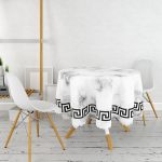 - MasaYuv-9292-Gorsel2 - Realhomes Mermer Tasarımlı Modern Dijital Baskılı Yuvarlak Masa Örtüsü - Çap 140cm Realhomes