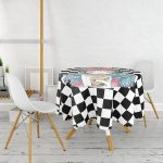 Dama Zeminli Kahve İçen Kız Motifli Dijital Baskılı Yuvarlak Masa Örtüsü - Çap 140cm Realhomes