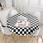 Dama Zeminli & Fotoğraf Çeken Kız Tasarımlı Dijital Baskılı Yuvarlak Masa Örtüsü - Çap 140cm Realhomes