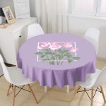 Özel Tasarım Gül Tasarımlı Dijital Baskılı Modern Yuvarlak Masa Örtüsü - Çap 140cm Realhomes