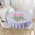 Özel Tasarım Gül Tasarımlı Dijital Baskılı Modern Yuvarlak Masa Örtüsü - Çap 140cm Realhomes