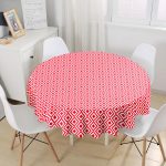 - MasaYuv-9394-Gorsel1 - Realhomes  Kırmızı Geometrik Çizimli Dijital Baskılı Modern Yuvarlak Masa Örtüsü - Çap 140cm Realhomes