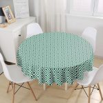 - MasaYuv-9395-Gorsel1 - Realhomes Yeşil Geometrik Çizimli Dijital Baskılı Yuvarlak Masa Örtüsü - Çap 140cm Realhomes