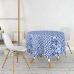 Lacivert Geometrik Çizimli Dijital Baskılı Modern Yuvarlak Masa Örtüsü - Çap 140cm Realhomes