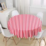 Kırmızı Beyaz Düz Çizgi Tasarımlı Dijital Baskılı Yuvarlak Masa Örtüsü - Çap 140cm Realhomes