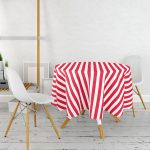 Kırmızı Beyaz Düz Çizgi Tasarımlı Dijital Baskılı Yuvarlak Masa Örtüsü - Çap 140cm Realhomes