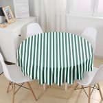 Yeşil Beyaz Düz Çizgi Tasarımlı Dijital Baskılı Modern Yuvarlak Masa Örtüsü - Çap 140cm Realhomes