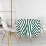 Yeşil Beyaz Düz Çizgi Tasarımlı Dijital Baskılı Modern Yuvarlak Masa Örtüsü - Çap 140cm Realhomes