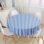 Lacivert Beyaz Düz Çizgi Tasarımlı Dijital Baskılı Yuvarlak Masa Örtüsü - Çap 140cm Realhomes
