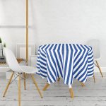 Lacivert Beyaz Düz Çizgi Tasarımlı Dijital Baskılı Yuvarlak Masa Örtüsü - Çap 140cm Realhomes