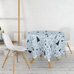 Mavi Zemin Çam Ağaçları Tasarımlı Dijital Baskılı Yuvarlak Masa Örtüsü - Çap 140cm Realhomes