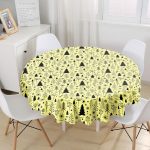 Sarı Zemin Çam Ağaçları Tasarımlı Dijital Baskılı Yuvarlak Masa Örtüsü - Çap 140cm Realhomes