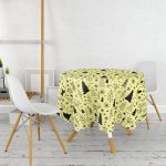 Sarı Zemin Çam Ağaçları Tasarımlı Dijital Baskılı Yuvarlak Masa Örtüsü - Çap 140cm Realhomes