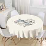 Krem Zemin Çiçekli Kalp Motifli Dijital Baskılı Yuvarlak Masa Örtüsü - Çap 140cm Realhomes