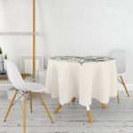 Krem Zemin Çiçekli Kalp Motifli Dijital Baskılı Yuvarlak Masa Örtüsü - Çap 140cm Realhomes