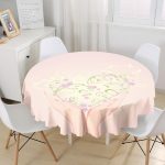 - MasaYuv-Real208-Gorsel1 - Realhomes Pembe Zemin Özel Kalp Tasarımlı Dijital Baskılı Yuvarlak Masa Örtüsü - Çap 140cm Realhomes