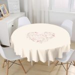 Krem Zemin Çiçekli Kalp Motifli Dijital Baskılı Yuvarlak Masa Örtüsü - Çap 140cm Realhomes