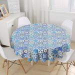 - MasaYuv-Real211-Gorsel1 - Realhomes Mavi Çini Desen Motifli Dijital Baskılı Yuvarlak Masa Örtüsü - Çap 140cm Realhomes