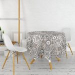 - MasaYuv-Real213-Gorsel2 - Realhomes Kahve Çini Desen Motifli Dijital Baskılı Yuvarlak Masa Örtüsü - Çap 140cm Realhomes