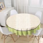 Yeşil Borderli Krem Renkli Özel Tasarım Yuvarlak Masa Örtüsü - Çap 140cm Realhomes