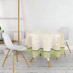 Yeşil Borderli Krem Renkli Özel Tasarım Yuvarlak Masa Örtüsü - Çap 140cm Realhomes