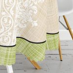 Yeşil Borderli Krem Renkli Özel Tasarım Yuvarlak Masa Örtüsü - Çap 140cm Realhomes