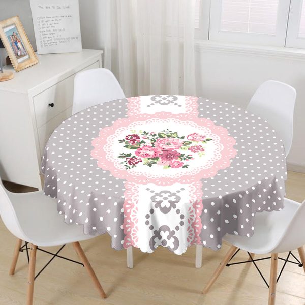 Renkli Zemin Üzerinde Yaprak Motifli Dijital Baskılı Modern Yuvarlak Masa Örtüsü - Çap 140cm Realhomes