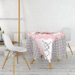 Gri Zemin Puantiyeli Gül Tasarımlı Yuvarlak Masa Örtüsü - Çap 140cm Realhomes