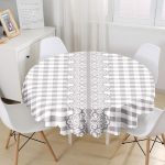 - MasaYuv-Real226-Gorsel1 - Realhomes Gri Ekose Tasarımlı Dijital Baskılı Yuvarlak Masa Örtüsü - Çap 140cm Realhomes