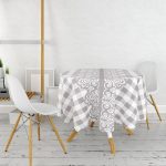 - MasaYuv-Real226-Gorsel2 - Realhomes Gri Ekose Tasarımlı Dijital Baskılı Yuvarlak Masa Örtüsü - Çap 140cm Realhomes