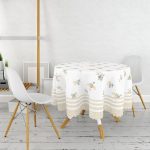Krem Çiçek Tasarımlı Dijital Baskılı Yuvarlak Masa Örtüsü - Çap 140cm Realhomes