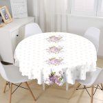 Eflatun Gül Tasarımlı Dijital Baskılı Modern Yuvarlak Masa Örtüsü - Çap 140cm Realhomes