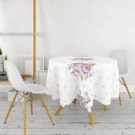 Eflatun Gül Tasarımlı Dijital Baskılı Modern Yuvarlak Masa Örtüsü - Çap 140cm Realhomes