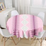 Pembe Zemin Puantiyeli Dijital Baskılı Yuvarlak Masa Örtüsü - Çap 140cm Realhomes