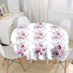- MasaYuv-Real277-Gorsel1 - Realhomes Eflatun Gül Tasarımlı Dijital Baskılı Modern Yuvarlak Masa Örtüsü - Çap 140cm Realhomes