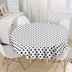 - MasaYuv-Real287-Gorsel1 - Realhomes Siyah Beyaz Puantiyeli Özel Tasarım Dijital Baskılı Yuvarlak Masa Örtüsü - Çap 140cm Realhomes