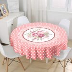 - MasaYuv-Real298-Gorsel1 - Realhomes Turuncu Puantiyeli Özel Tasarım Dijital Baskılı Yuvarlak Masa Örtüsü - Çap 140cm Realhomes