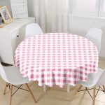 Pembe Ekose Motifli Özel Tasarım Dijital Baskılı Yuvarlak Masa Örtüsü - Çap 140cm Realhomes