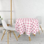 Pembe Ekose Motifli Özel Tasarım Dijital Baskılı Yuvarlak Masa Örtüsü - Çap 140cm Realhomes