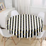 Siyah Beyaz Çizgili Gold Puantiyeli Dijital Baskılı Yuvarlak Masa Örtüsü - Çap 140cm Realhomes