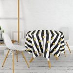 Siyah Beyaz Çizgili Gold Puantiyeli Dijital Baskılı Yuvarlak Masa Örtüsü - Çap 140cm Realhomes