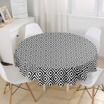 Kare Geometrik Desen Tasarımlı Dijital Baskılı Yuvarlak Masa Örtüsü - Çap 140cm Realhomes
