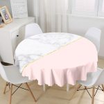 Pembe & Mermer Tasarımlı Dijital Baskılı Yuvarlak Masa Örtüsü - Çap 140cm Realhomes