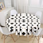 - MasaYuv-Real322-Gorsel1 - Realhomes Siyah Mermer Tasarımlı Gold Detaylı Dijital Baskılı Yuvarlak Masa Örtüsü - Çap 140cm Realhomes