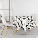 - MasaYuv-Real322-Gorsel2 - Realhomes Siyah Mermer Tasarımlı Gold Detaylı Dijital Baskılı Yuvarlak Masa Örtüsü - Çap 140cm Realhomes