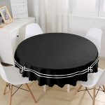 Siyah Zemin Beyaz Borderli Özel Tasarım Dijital Baskılı Yuvarlak Masa Örtüsü - Çap 140cm Realhomes