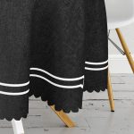 Siyah Zemin Beyaz Borderli Özel Tasarım Dijital Baskılı Yuvarlak Masa Örtüsü - Çap 140cm Realhomes